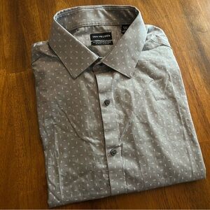 Van Heusen Slim Fit Gray Micro Print Mens Dress Shirt | Size 16–16.5 / 32–33